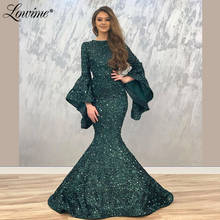 Sequins Mermaid Party Dress Robe De Soiree Pink Green Puffy Sleeves Kaftans Saudi Arabia Turkish Formal Evening Gown Prom Dress 2024 - buy cheap