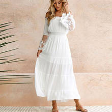 Elegant Sexy Off Shoulder Boho Women White Maxi Dress 2021 Spring Summer Beach Long Dress Lace Long Sleeve Woman Dresses  2024 - buy cheap