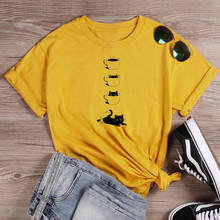 Camiseta gótica de café y gato para mujer, ropa de moda 100% de algodón, estilo callejero grunge, divertida, hipster, unisex 2024 - compra barato