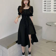 Puff Short Sleeve Summer Dress Bandage Square Collar Ruffle Elegant Irregular Hem Loose Women Dresses Harajuku Folds Streetwear 2024 - buy cheap