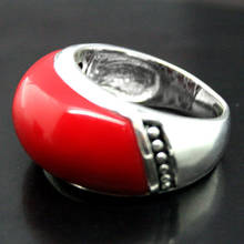 Joia de moda 925 prata esterlina 10*20mm anel de coral vermelho tamanho 7/8/9/10 2024 - compre barato