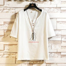 Fashion Short Sleeves Casual O NECK Casual Linen T-shirt Black White Men's Cotton 2021 Summer Clothes TOP TEES Tshirt OverSize 2024 - купить недорого