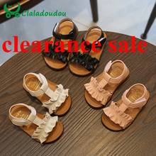 Clalaquô sandália infantil para meninas, 12-16cm, rosa, bege, verão puro, com babados, sapatos de princesa, antiderrapante, sandália de bebê para crianças 2024 - compre barato
