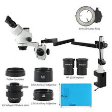 3.5X-90X Simul-Focal Trinocular Stereo  Microscopie Articulating Arm Clamp 0.5X 2.0X Auxiliary Objective Lens 144 Light 2024 - buy cheap