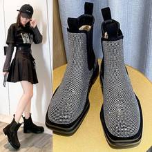 Botas pretas de cano curto com strass e ponta redonda, calçado de inverno tipo oxford com cadarço, bico arredondado, quente e veludo, novo, 2020 2024 - compre barato