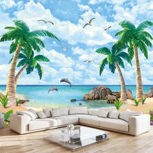 Milofi custom 3D wallpaper coconut tree dolphin seascape natural scenery background wall 2024 - buy cheap