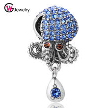 Silver 925 Jewelry Octopus Bead Micropave Setting Blue Stone Cz Charm Fit Charm Bracelets GW Brand Jewellery S339 2024 - buy cheap