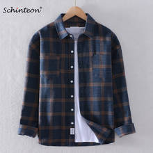 Schinteon Men Autumn Sanding Plaid Shirt Long Sleeves Casual Winter Bottoming Shirt Turn-down Collar Top Quality Fashion 2024 - buy cheap