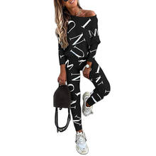 Women’s Casual Two Piece Clothes Personality Letter Print Loose T-shirt and High Waist Trousers 2024 - buy cheap