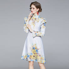 ZUOMAN Women Spring Cotton & Linen Dress Festa High Quality Elegant Floral Party Robe Femme Vintage Designer Ruffle Vestidos 2024 - buy cheap