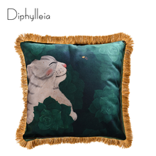 Diphylleia Retro Pillow Cover Cute Kitten Cat Print Luxury Velvet Lime Dark Green Cushion Cover Pillowcase Home Decor 45x45cm 2024 - buy cheap