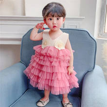 Vestido de princesa infantil feminino, vestido de festa para crianças com tutu de gaze floral 2024 - compre barato