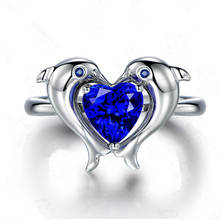Azul bonito do Coração de Cristal Anéis de Golfinhos Moda Criativa Acessórios de Jóias das Mulheres Anéis de Noivado de Presente De Aniversário Para Namorada 2024 - compre barato