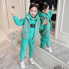 2019 Girls Clothing Sets Winter Hooded Jacket Thicken Woolen Children Clothes 3pcs Girls Coat Jacket Pants Warm Kids Clothing 2024 - buy cheap