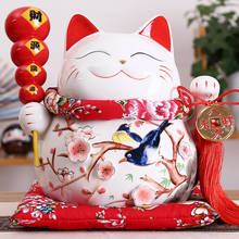 Alcancía de gato de la suerte para decoración del hogar, hucha de cerámica roja de 10 pulgadas, Manaki Neko Feng Shui, regalo de negocios, caja de dinero para decoración del hogar 2024 - compra barato