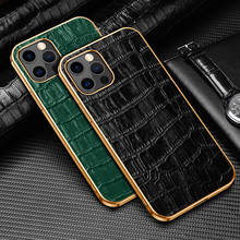 Crocodile Pattern Cow Leather Case For iPhone 12 11 Pro MAX X XR XS 12 Mini Case Luxury Genuine Leather Gold Frame Back Cover 2024 - compre barato