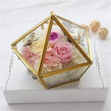 Polígono transparente de cristal de dormitorio con flores, contenedor, caja de almacenamiento de joyería, anillo de boda, artesanal, regalo de mano 2024 - compra barato