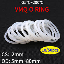 Белое Силиконовое кольцо VMQ, прокладка CS 2 мм OD 5 ~ 80 мм, пищевой класс, водонепроницаемая резиновая силиконовая прокладка, резиновое уплотнительное кольцо, 10/50 шт. 2024 - купить недорого
