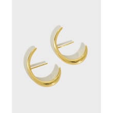 1 par de pendientes minimalistas de plata de ley 100% auténtica, color blanco/dorado brillante, medio óvalo, geométricos, joyería fina, INS 925, TLE986 2024 - compra barato