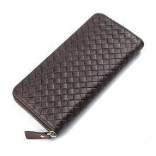 Men Long Wallet Cow Leather Luxury Brand 100% Baby Cow Leather Woven Clutch Bag Fashion Simple Business Man Purse 2024 - buy cheap