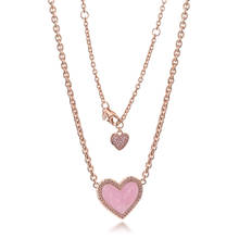 Colar de coração genuíno 925, colar de prata esterlina cor-de-rosa para mulheres, presente de festa, joia feminina 2024 - compre barato