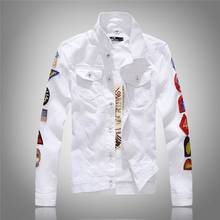 Brand Spring Autumn Fashion Men's patches design slim fit denim jacket White army green patchwork coat Outerwear for man Big 4XL 2024 - buy cheap