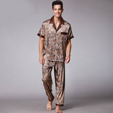 Conjunto de pijama masculino cetim de seda, duas peças, manga longa, estampa pijama coreano, moda verão e outono 2024 - compre barato