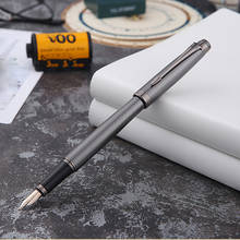 Pluma estilográfica HERO H706, pluma de calidad de lujo, caja de regalo, color gris esmerilado negro, elegante, material escolar, bolígrafos de tinta de 10K dorados 2024 - compra barato