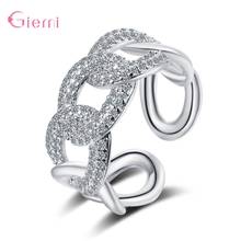 Fashion Exquisite Cubic Zircon Chain Ring Female Simple 925 Sterling Silver Adjustable Open Rings Finger Jewelry For Women Girl 2024 - buy cheap