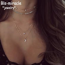 Collares de oro Vintage de moda Bohemia para mujer, collar de luna de cristal, colgante de estrellas, joyería multicapa para mujer, regalo de San Valentín 2024 - compra barato