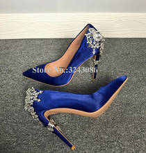 New Blue Satin String Bead Stiletto Heel Pumps Lady Sexy Pointed Toe Crystal High Heel Shoes Popular Rhinestone Wedding Shoes 2024 - buy cheap