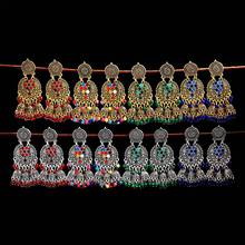 Principanqi brincos de jhumka indiana, brincos femininos para mulheres, ouro, prata, cor, metal, colorido, sino grande, flor esculpida, borla, brinco de pendurar 2024 - compre barato