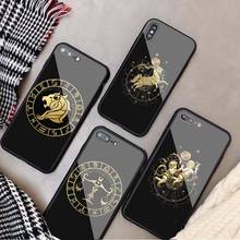 Signos do zodíaco diy caso de vidro temperado para o iphone 11 12 pro xr x xs max 8 7 6 5 plus telefone capa traseira escudo 2024 - compre barato