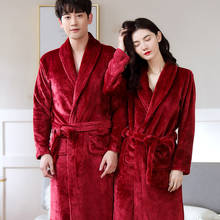 Engrossar quente amantes casal flanela robe inverno manga longa roupão de banho dos homens das mulheres camisola lounge roupa de casa banho robe 2024 - compre barato