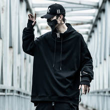 Techwear moletom com capuz estampa de código hip hop, fitas preto com cordão com capuz roupa ninja masculina casual bordado moda de rua 2024 - compre barato