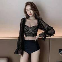 Girls Swimwear Swimming Suit For Women Swimsuits Two Pieces Swim Suits Bikini Girl Piece Swimsuit High Waist Silk Long Sleeve 2024 - compre barato