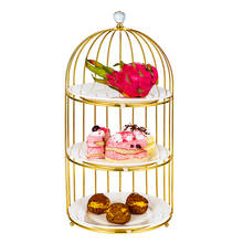 Creative dessert table display stand ceramic three-layer cupcake tray bird cage shape cake topper afternoon tea snack rack 2024 - buy cheap