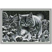 Black cat on snowy night cross stitch kit 18ct 14ct 11ct cotton silk thread white fabric embroidery DIY handmade needlework 2024 - buy cheap