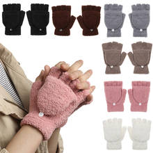Fashion Women Half Finger Knitted Gloves Winter Dual-use Thick Convertible Flip Mittens Cute Soft Elastic Coral Velvet Gloves 2024 - buy cheap