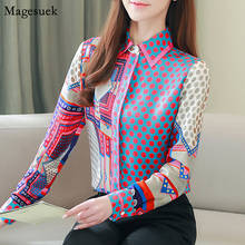 Blusa De seda con estampado Vintage para Mujer, camisa De manga larga con cuello vuelto, holgada, estilo OL, 2021, 8194 2024 - compra barato