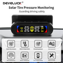 Develuck tpms pressão dos pneus sem fio sistema de monitoramento alarme temperatura energia solar carga quatro sensores tpms carro universal 2024 - compre barato