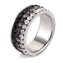 6/7/8/9# Free Shipping Wholesale Fashion Stainless Steel Ring Color Changed Lines(black/broad) Crystal Jewelry 2024 - купить недорого