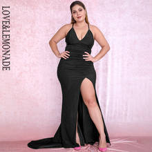 LOVE & LEMONADE, плюс размер, сексуальное черное с глубоким v-образным вырезом, с вырезами, облегающее, блестящее, эластичное, тканевое, макси платье, LM81709PLUS 2024 - купить недорого