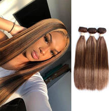Extensiones de cabello humano brasileño P4/27 para mujer, mechones de pelo liso ombré marrón con cierre, Color Remy 2024 - compra barato