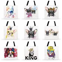 Ladies Shoulder Bag French Bulldog Gift Watercolor Painting Print Tote Bag For Women Casual Tote Outdoor Beach Bag Shopping Bags 2024 - buy cheap