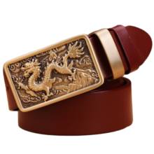 2020 Chinese stylish dragon belt for men mens belts luxury solid brass buckle full grain cowhide genuine leather strap camel red 2024 - buy cheap