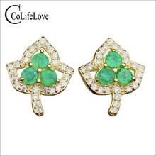 CoLife Jewelry Silver Leaf Stud Earrings with Emerald 3mm Natural Emerald Stud Earring 925 Silver Emerald Jewelry for Daily Wear 2024 - buy cheap