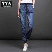 Calça jeans casual feminina, nova calça solta de cintura elástica harem confortável no tornozelo plus size 4xl, 2021 2024 - compre barato