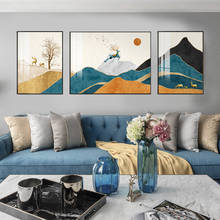 Pintura en lienzo de paisaje moderno y abstracto para sala de estar, arte de pared de montaña geométrica, póster, Impresión de imagen para decoración del hogar y la Oficina, 3 piezas 2024 - compra barato