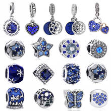 2 unids/lote de cuentas de cristal azul chapadas en plata, colgante para amuleto, apto para pulseras y brazaletes de marca Original para mujeres y niños, fabricación de joyas DIY 2024 - compra barato